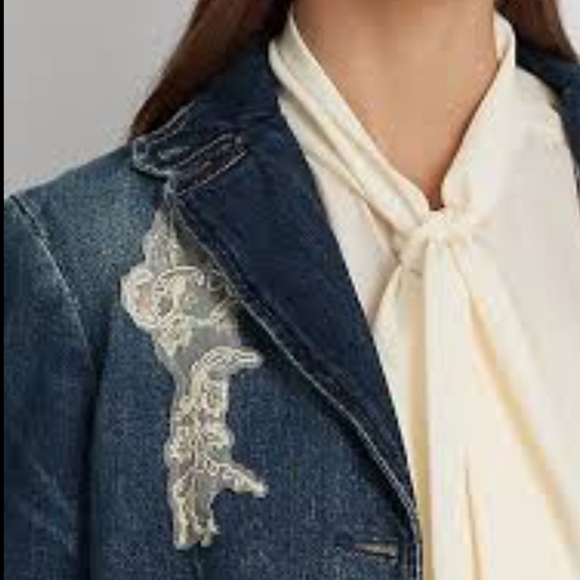 NWT Lauren RL Blue Lace Patchwork Indigo Denim Buttoned Jacket 16W - Picture 9 of 9